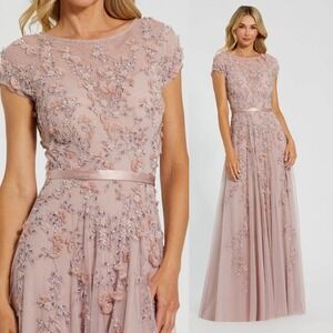 NWT Mac Duggal Pink Floral Embellished Cap Sleeve Gown $698 - Size 18